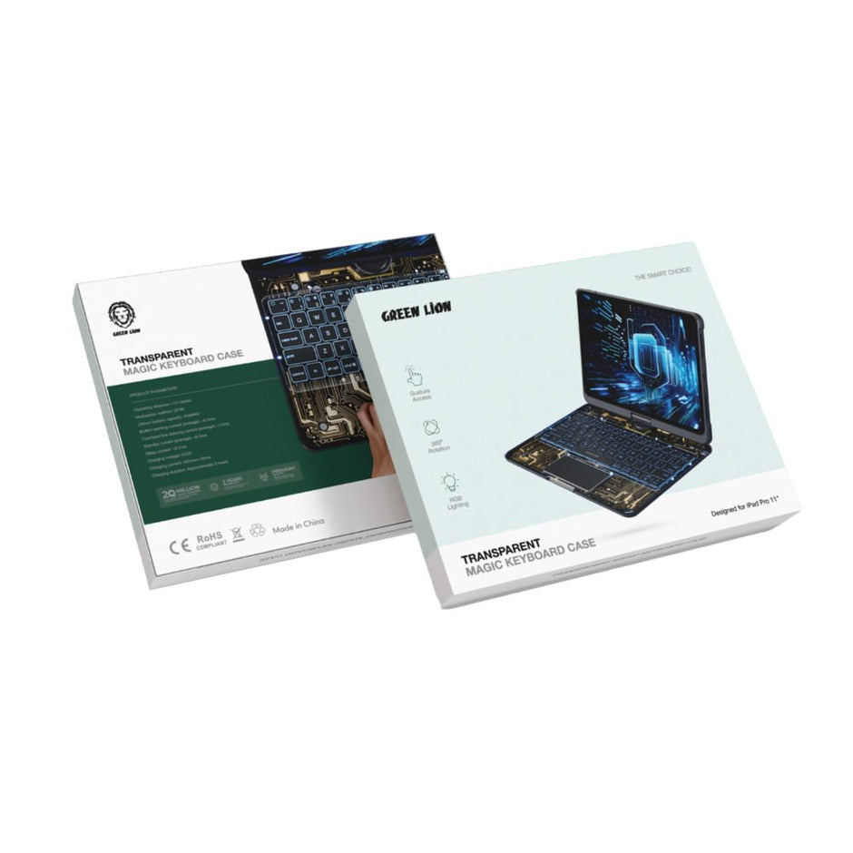 כיסוי מקלדת שקוף יוקרתי Green Lion Transparent Magic Keyboard Case – iPad Pro 11″ / iPad Air 11″ – שחור 💻✨🖤