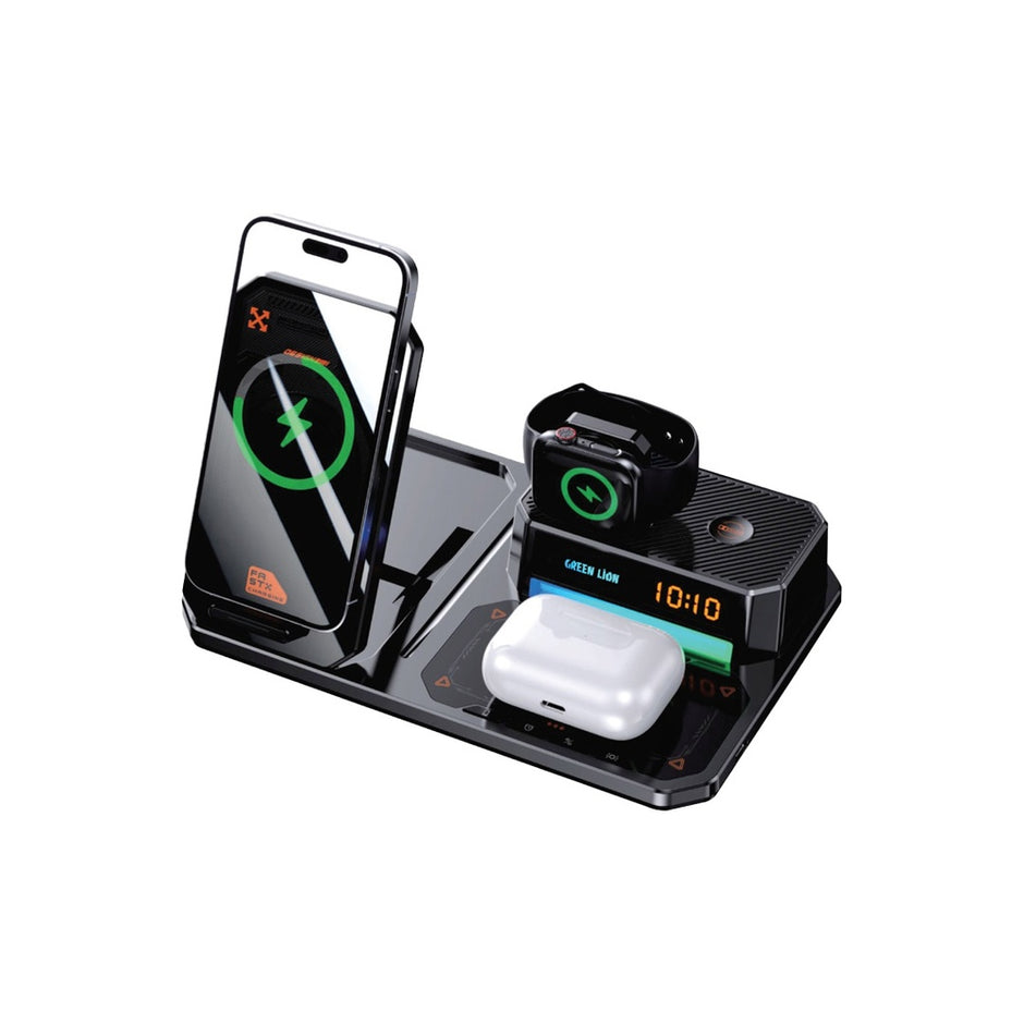 מטען אלחוטי רב־תכליתי Green Lion 6 in 1 Multifunctional Wireless Charger – שחור ⚡🖤✨