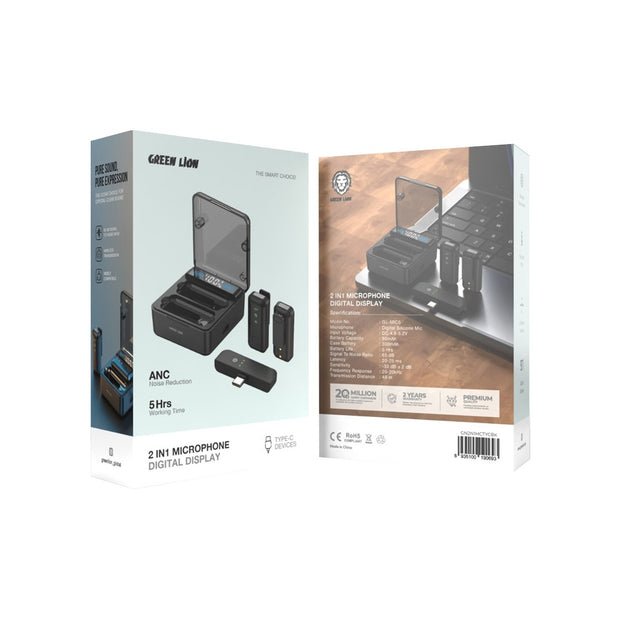 מיקרופון חכם דו־תכליתי Green Lion 2 in 1 Microphone with Digital Display – שחור 🎤📱🖤