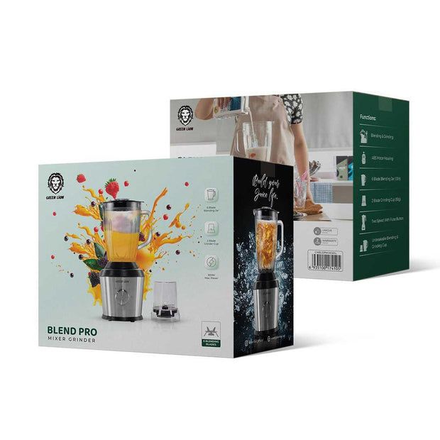 בלנדר מקצועי וטחנת ערבוב Green Lion Blend Pro Mixer Grinder 500W 1500mL – כסוף