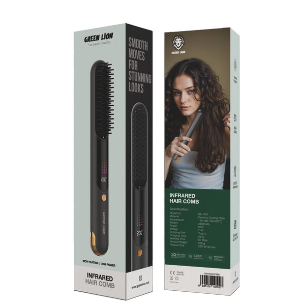מברשת שיער אינפרא־אדום Green Lion Infrared Hair Comb – שחור 🖤