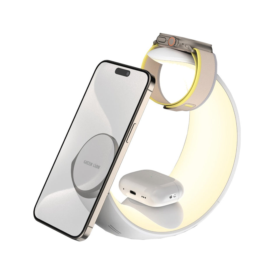 מטען אלחוטי חכם Green Lion Moon Charge 4 in 1 Wireless Charger – לבן ⚡🌙🤍