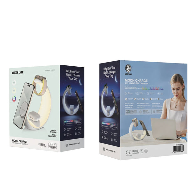 מטען אלחוטי חכם Green Lion Moon Charge 4 in 1 Wireless Charger – לבן ⚡🌙🤍
