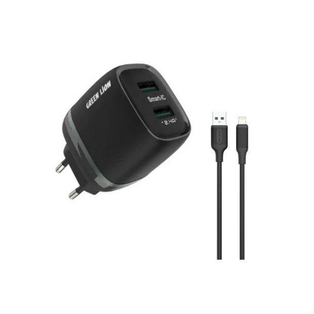 מטען קיר כפול Green Lion עם שתי יציאות USB בעוצמה של 12W