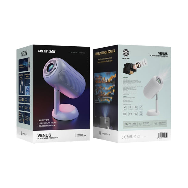 מקרן נייד חכם Green Lion Venus 4K Portable Projector – לבן 🎥🤍✨