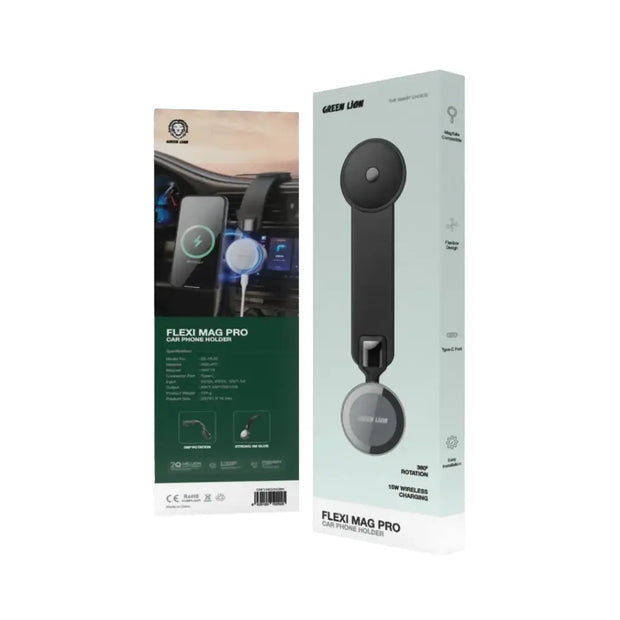 מחזיק טלפון מגנטי גמיש לרכב Green Lion Flexi Mag Pro Car Phone Holder – שחור