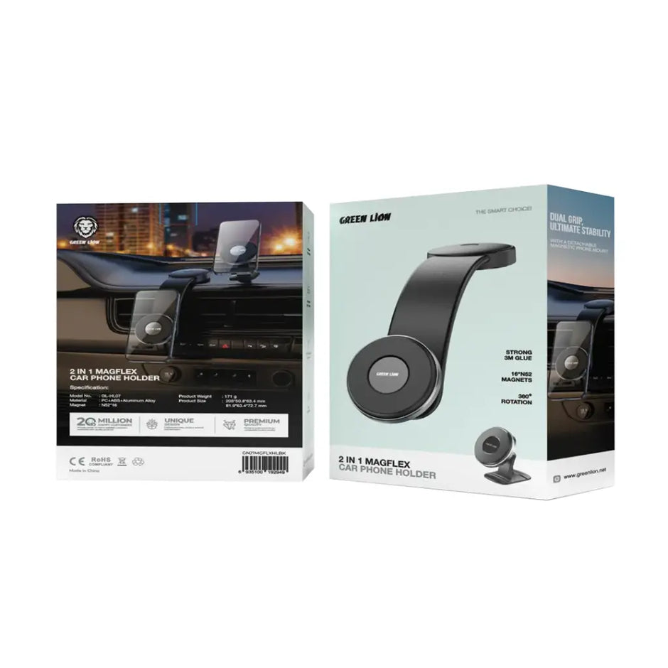 מחזיק טלפון לרכב 2 ב־1 מגנטי Green Lion 2 in 1 MagFlex Car Phone Holder – שחור