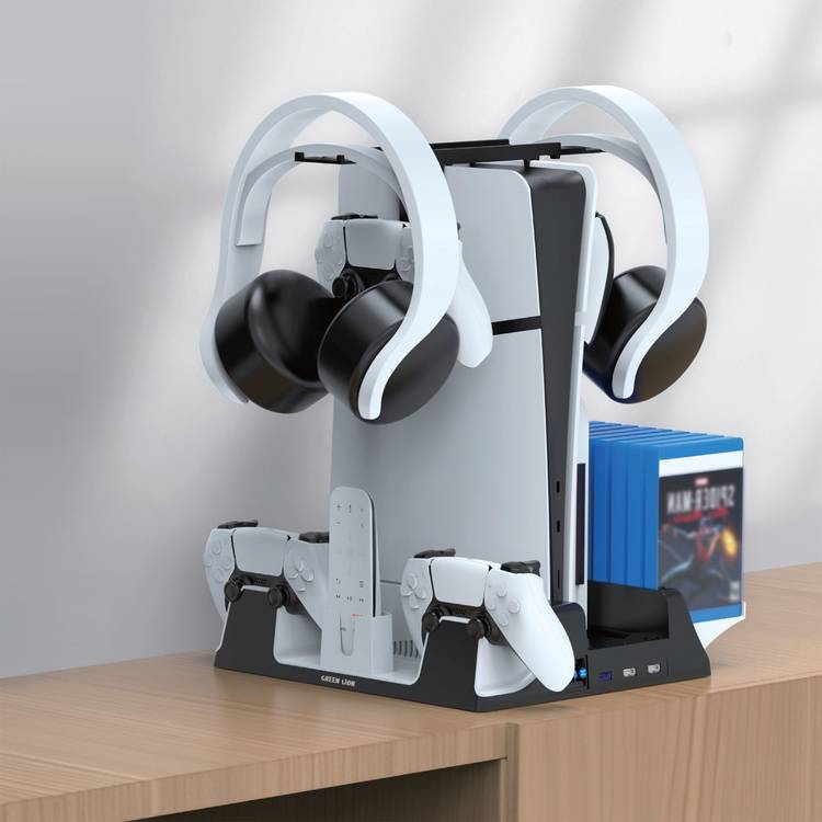 עמדת קירור וטעינה חכמה Green Lion PS5 Cooling Stand & Charging Station – לבן 🎮❄️⚡