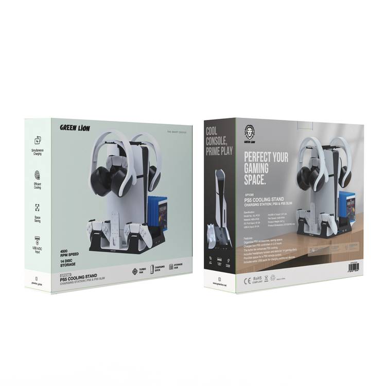 עמדת קירור וטעינה חכמה Green Lion PS5 Cooling Stand & Charging Station – לבן 🎮❄️⚡