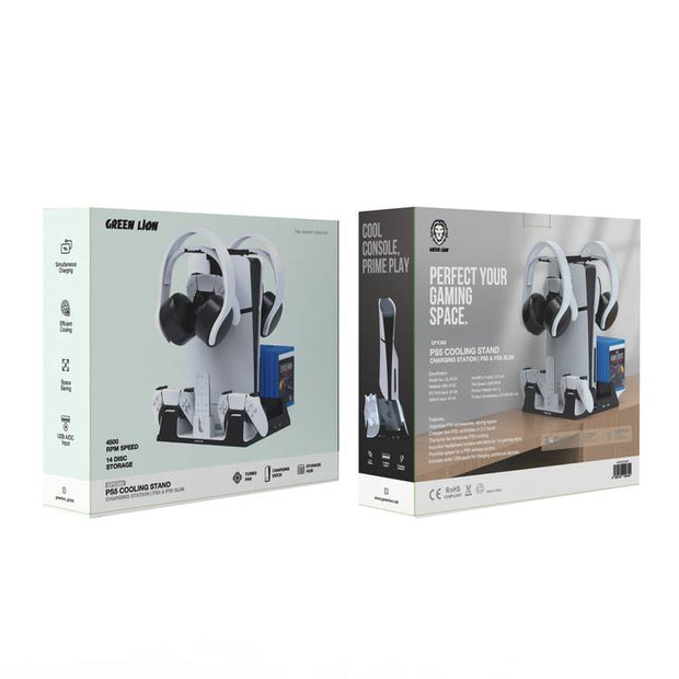 עמדת קירור וטעינה חכמה Green Lion PS5 Cooling Stand & Charging Station – לבן 🎮❄️⚡