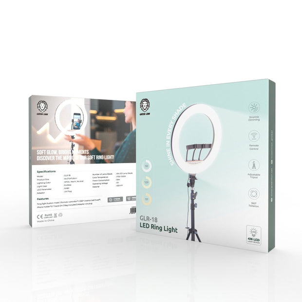 רינג לייט מקצועי Green Lion Button Mode Ringlight 18 💡📸✨