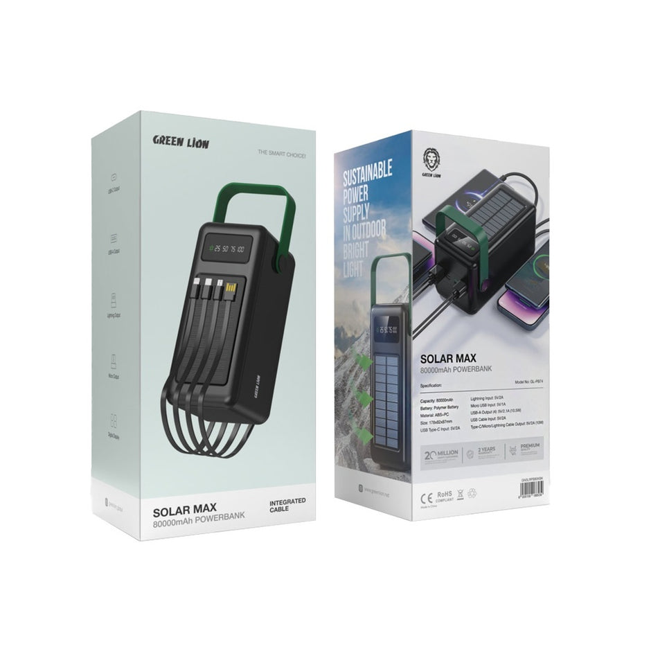 מטען נייד סולארי Green Lion Solar Max Power Bank 80000mAh – שחור