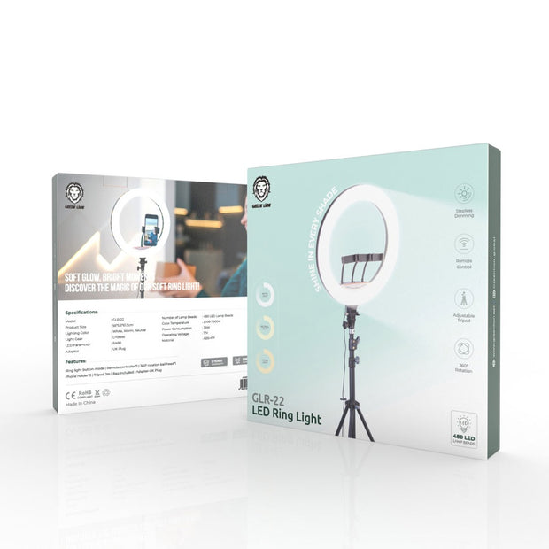 רינג לייט מקצועי Green Lion Button Mode Ringlight 22 💡📸✨