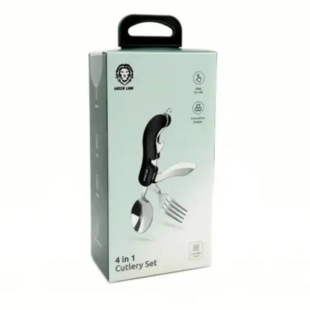 סט סכו”ם 4 ב־1 Green Lion Cutlery Set – שחור 🍴🖤