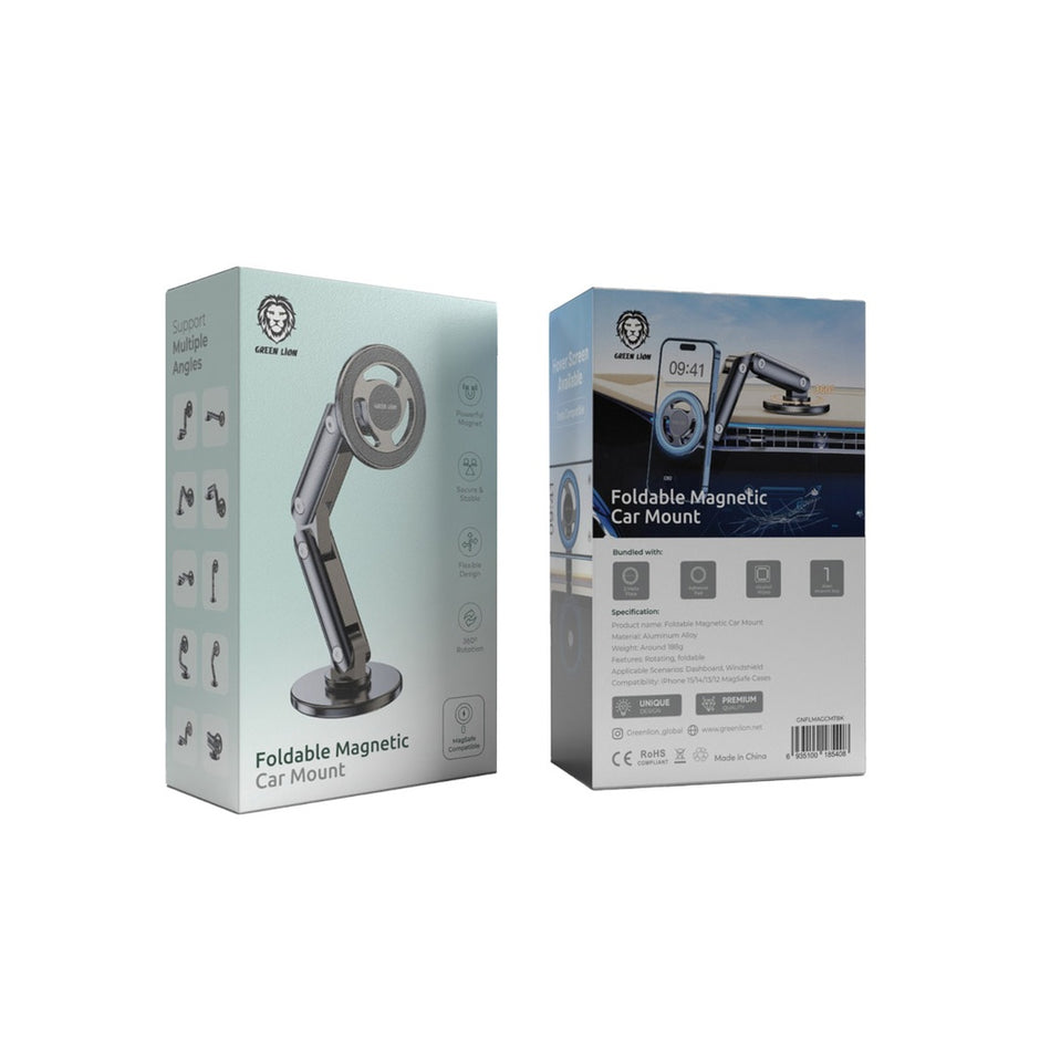 מחזיק טלפון מגנטי מתקפל לרכב Green Lion Foldable Magnetic Car Mount – שחור
