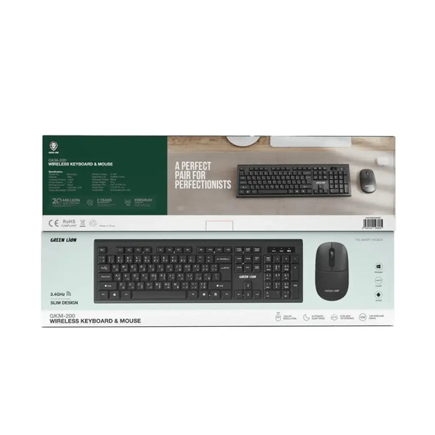 סט מקלדת ועכבר אלחוטיים Green Lion GKM-200 Wireless Combo – שחור ⌨️🖱️🖤