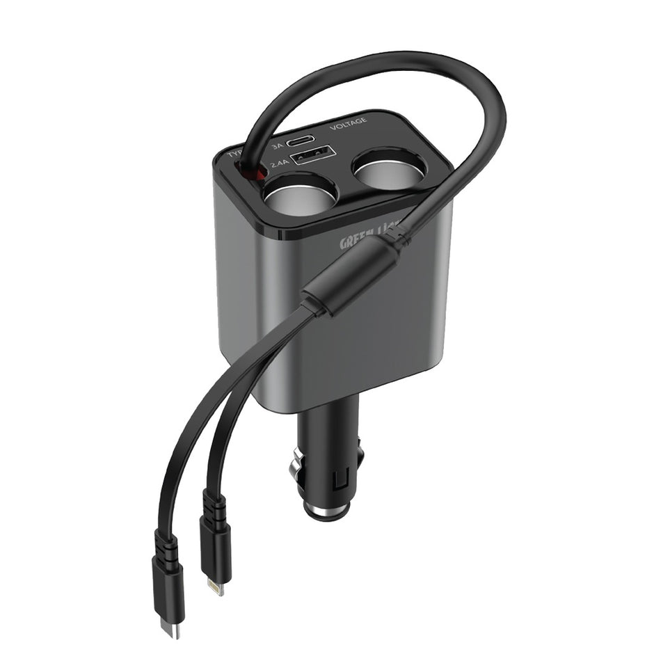 מטען רכב מרובה יציאות Green Lion בעוצמה של 90W – שחור