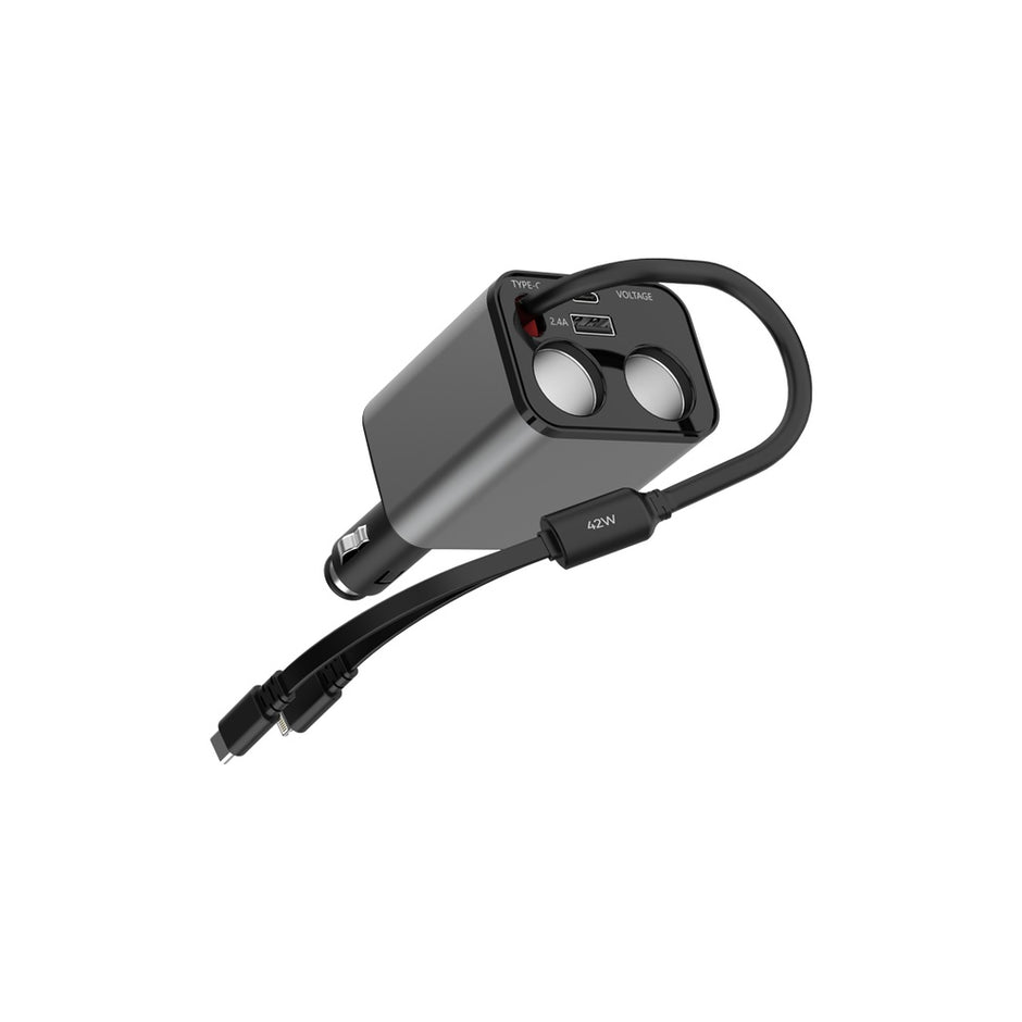 מטען רכב מרובה יציאות Green Lion בעוצמה של 90W – שחור