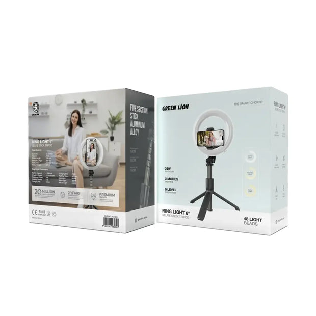 רינג לייט עם מוט סלפי Green Lion Ring Light 6″ Selfie Stick – שחור 💡🤳🖤