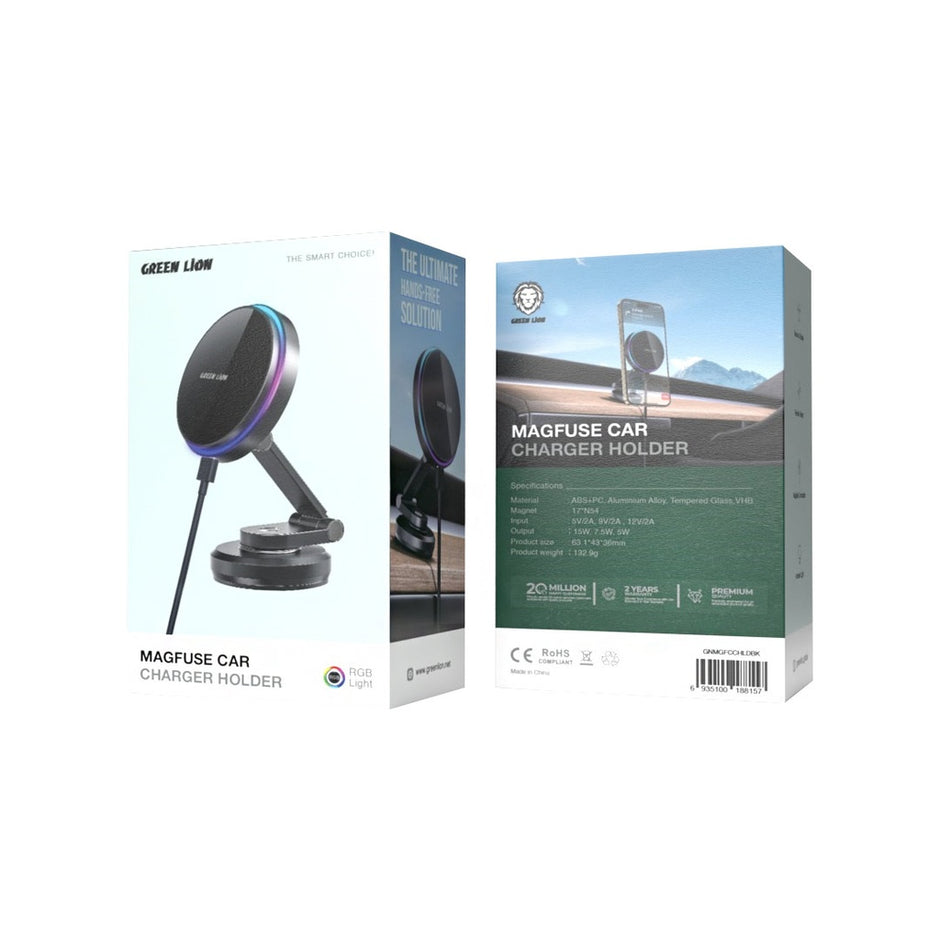 מחזיק רכב עם טעינה אלחוטית Green Lion MagFuse Car Charger Holder – שחור