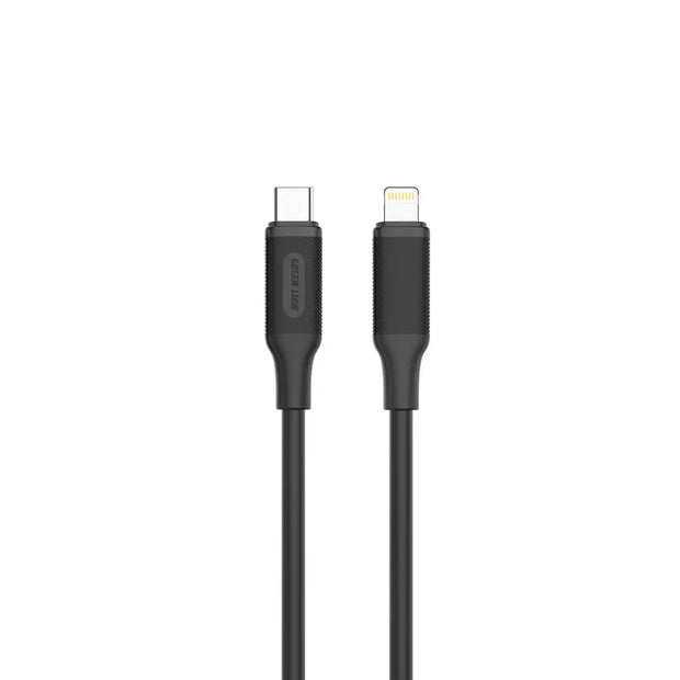 כבל טעינה Green Lion USB-C ל-Lightning עשוי PVC באורך 2 מטר – שחור