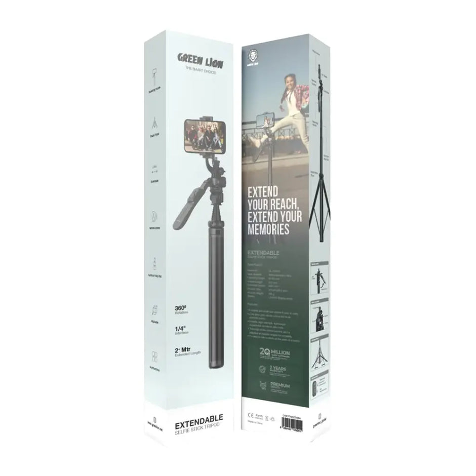 מוט סלפי טלסקופי עם חצובה Green Lion Extendable Selfie Stick Tripod – שחור 🤳🖤✨