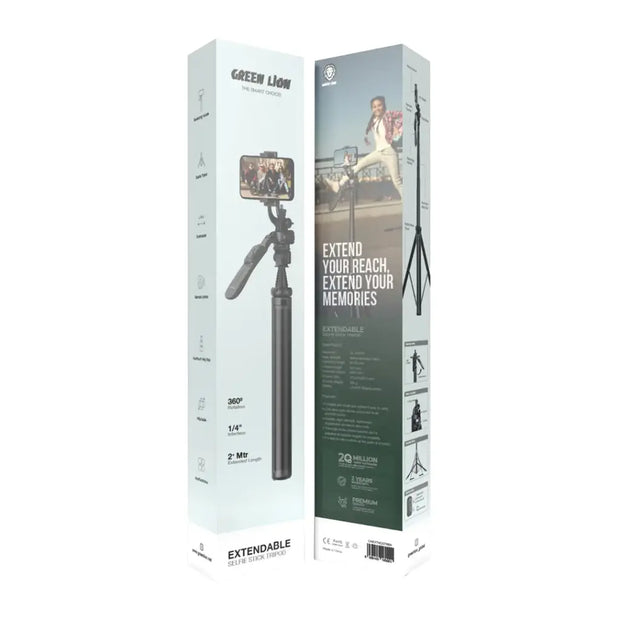 מוט סלפי טלסקופי עם חצובה Green Lion Extendable Selfie Stick Tripod – שחור 🤳🖤✨