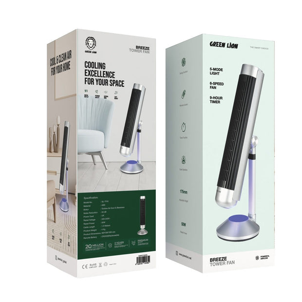 מאוורר מגדל Green Lion Breeze Tower Fan – כסוף