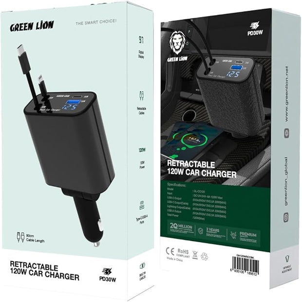 מטען רכב נשלף Green Lion בעוצמה של 120W – שחור