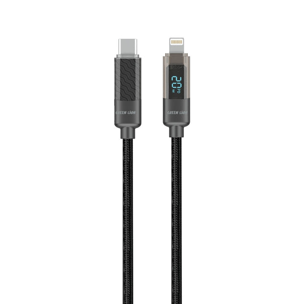 כבל Green Lion USB-C ל-Lightning עם צג דיגיטלי – שחור