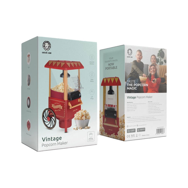 מכונת פופקורן וינטג’ Green Lion Vintage Popcorn Maker 1200W 270mL – אדום