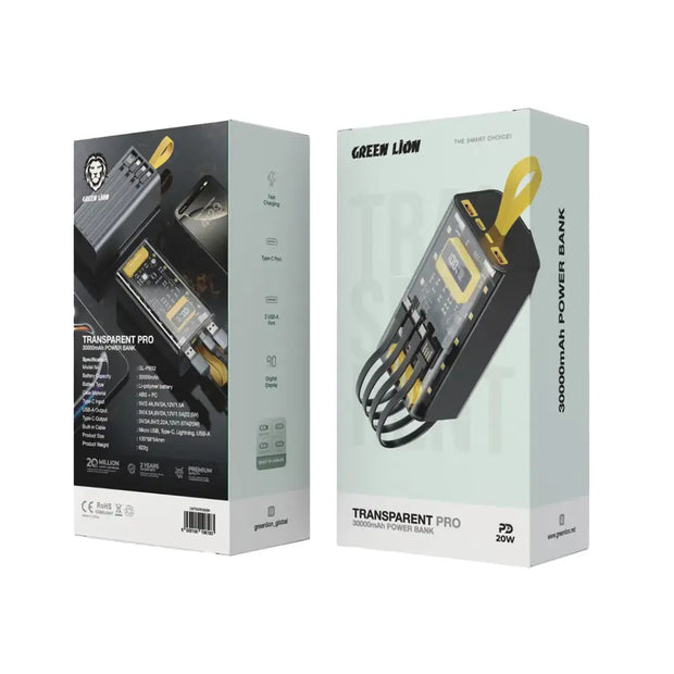 מטען נייד Green Lion Transparent Pro Power Bank 30000mAh – שחור/צהוב