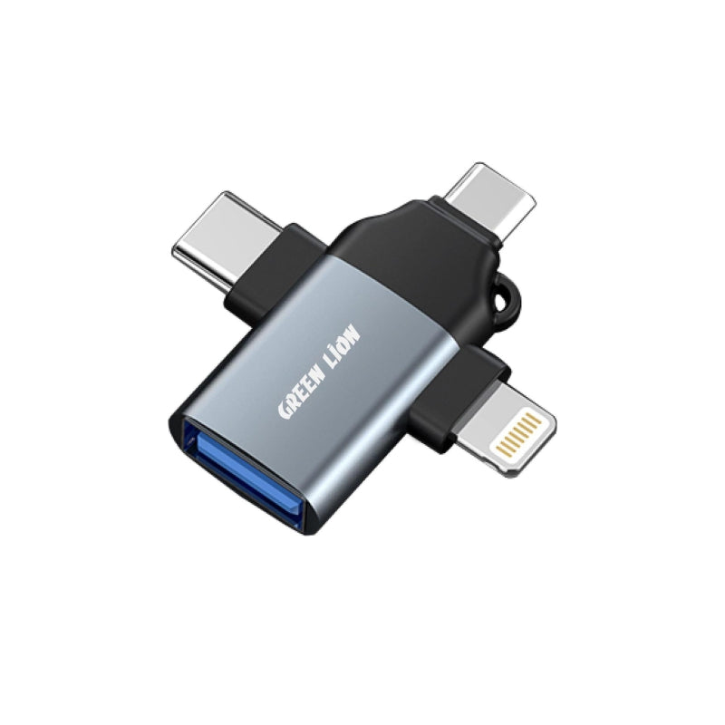 מתאם Green Lion 3-in-1 OTG (Lightning / Micro / Type-C) – אפור 🔌✨