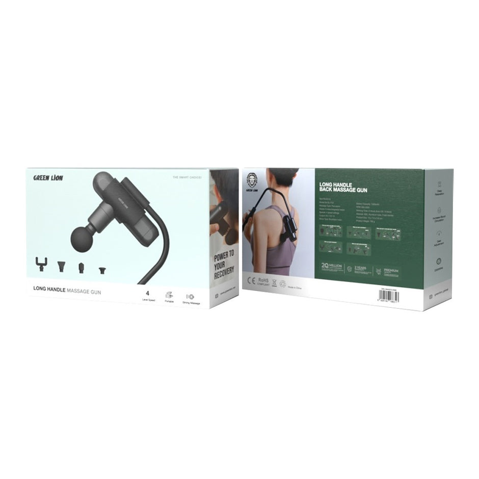 מכשיר עיסוי ידני מתמשך Green Lion Long Handle Massage Gun – שחור 🖤