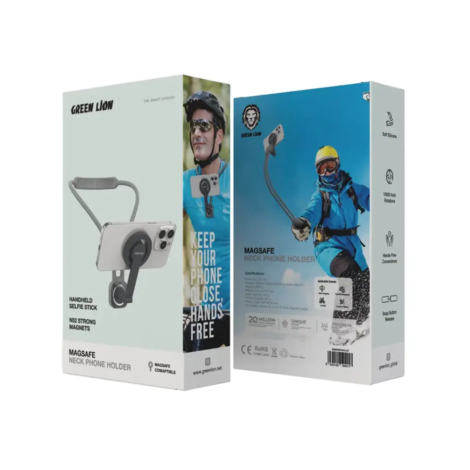 מחזיק טלפון מגנטי לצוואר Green Lion MagSafe Neck Phone Holder – אפור 📱🩶✨