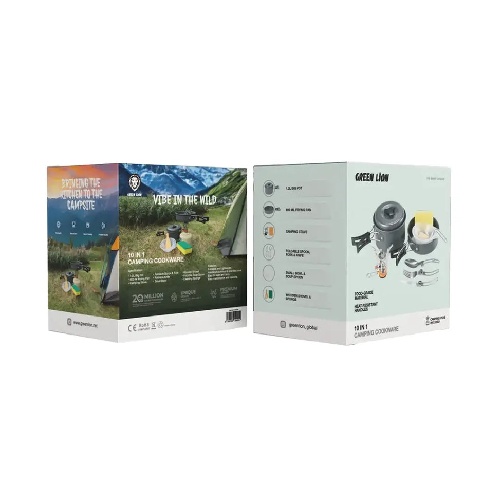 סט כלים לבישול בטיולים Green Lion 10-in-1 Camping Cookware – שחור 🍳🖤