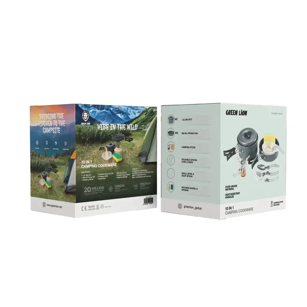 סט כלים לבישול בטיולים Green Lion 10-in-1 Camping Cookware – שחור 🍳🖤