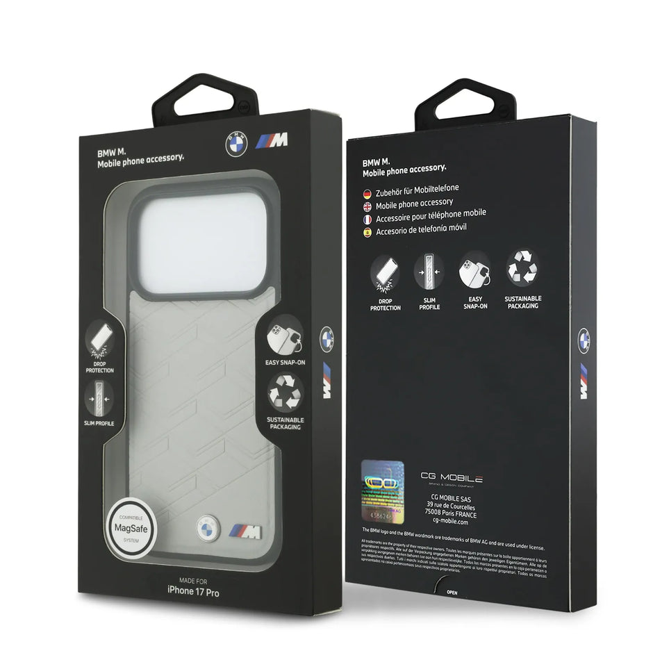 BMW Luxury MagSafe PU Leather Case – iPhone 17 Pro | Grey