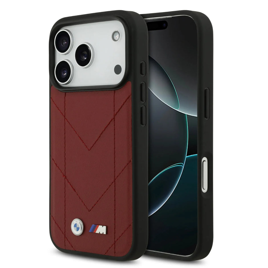 BMW Luxury MagSafe PU Quilted Leather Case – iPhone 17 Pro | Red
