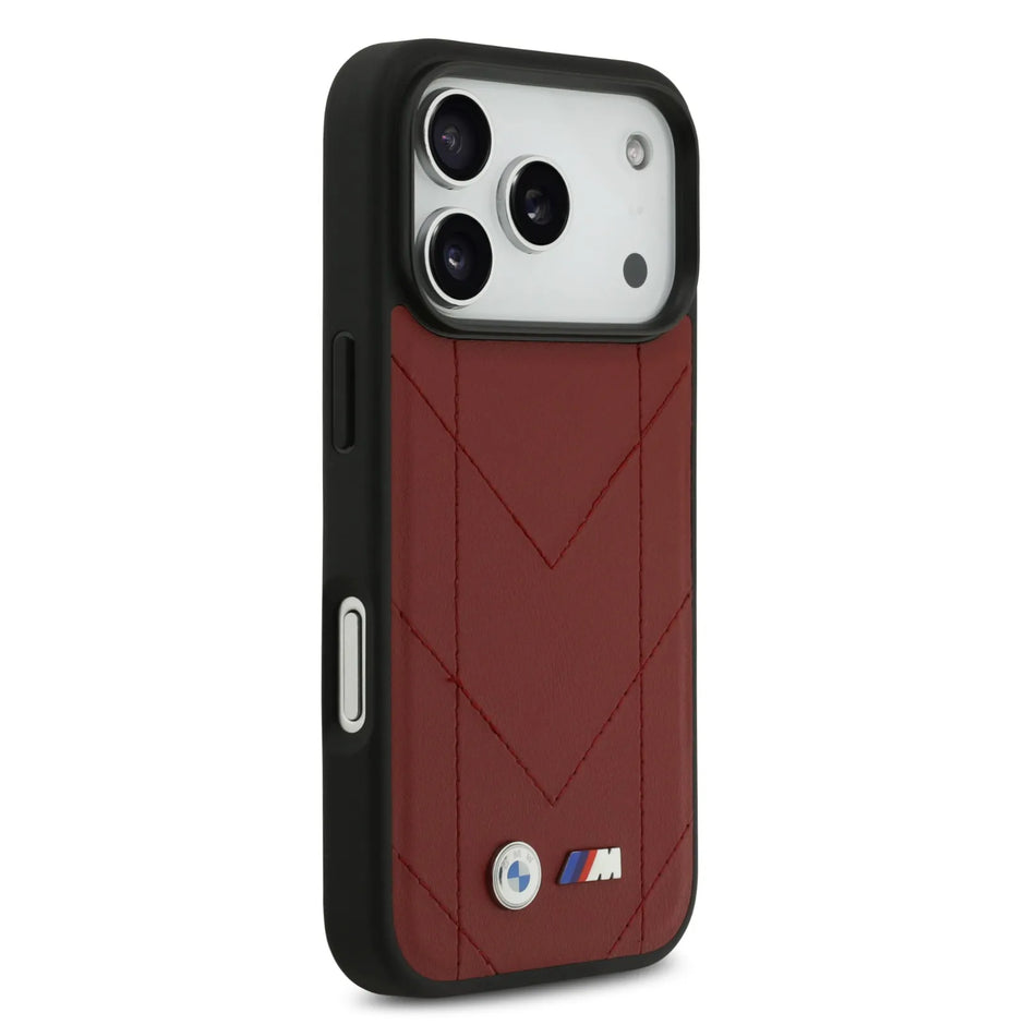 BMW Luxury MagSafe PU Quilted Leather Case – iPhone 17 Pro | Red