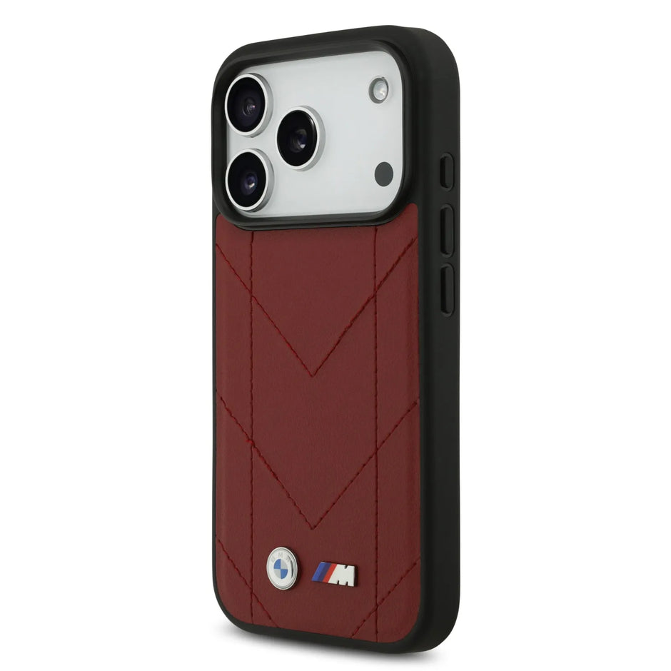 BMW Luxury MagSafe PU Quilted Leather Case – iPhone 17 Pro | Red
