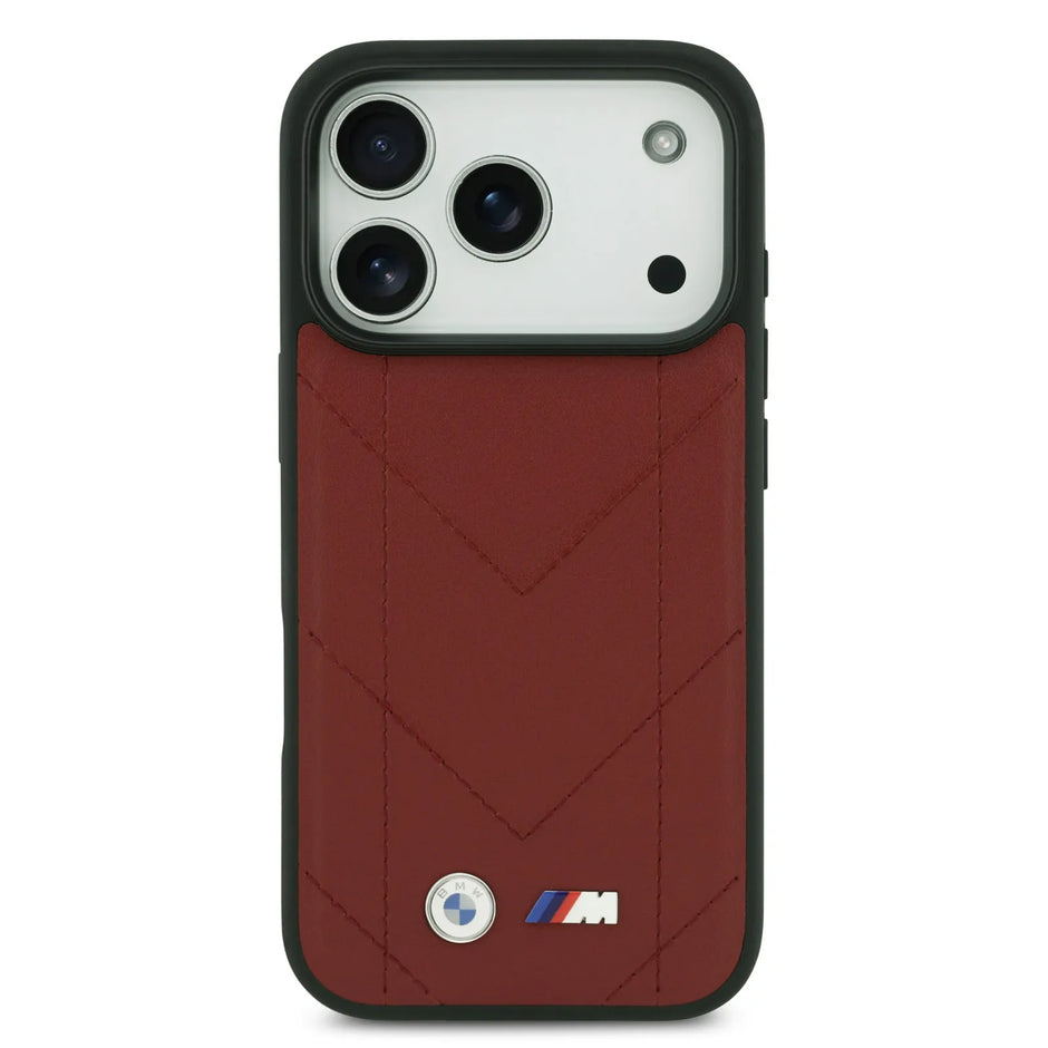 BMW Luxury MagSafe PU Quilted Leather Case – iPhone 17 Pro | Red