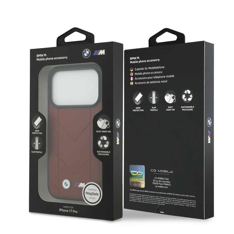 BMW Luxury MagSafe PU Quilted Leather Case – iPhone 17 Pro | Red