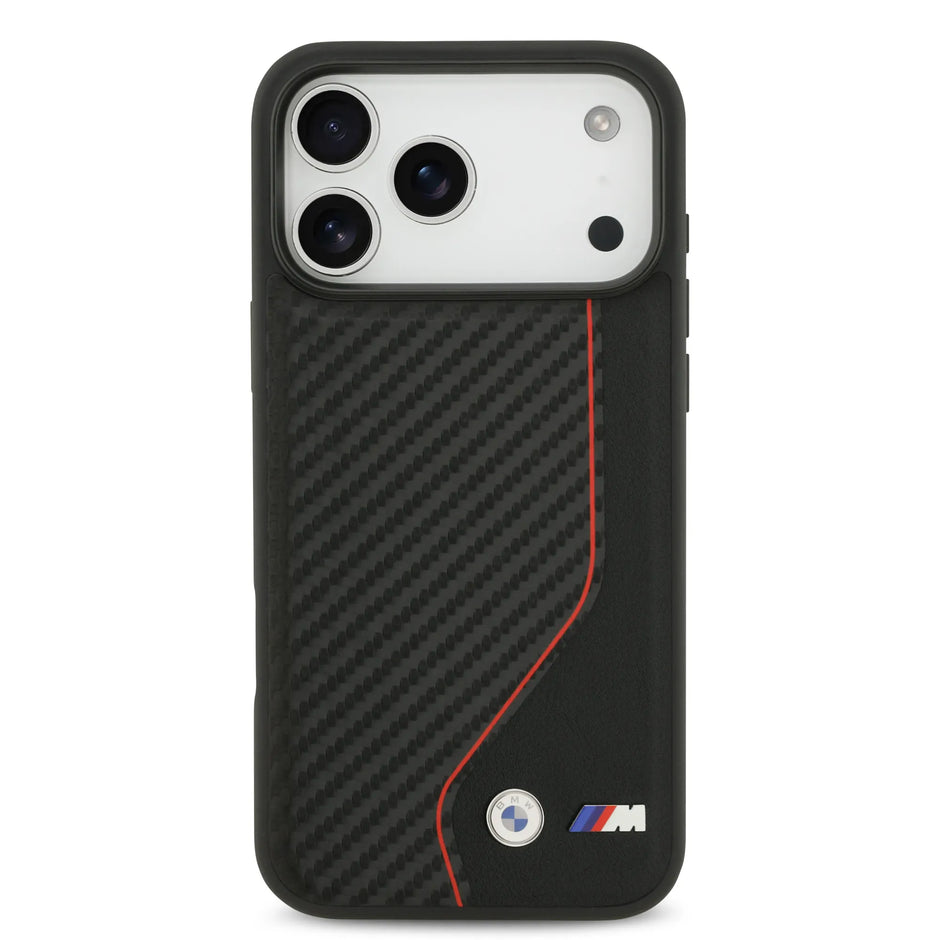 BMW Luxury PU Leather & Carbon Case – iPhone 17 Pro Max | Black