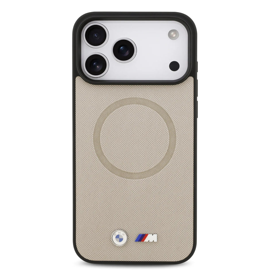 BMW Luxury MagSafe Full Wrapped Leather Case – iPhone 17 Pro Max | Grey
