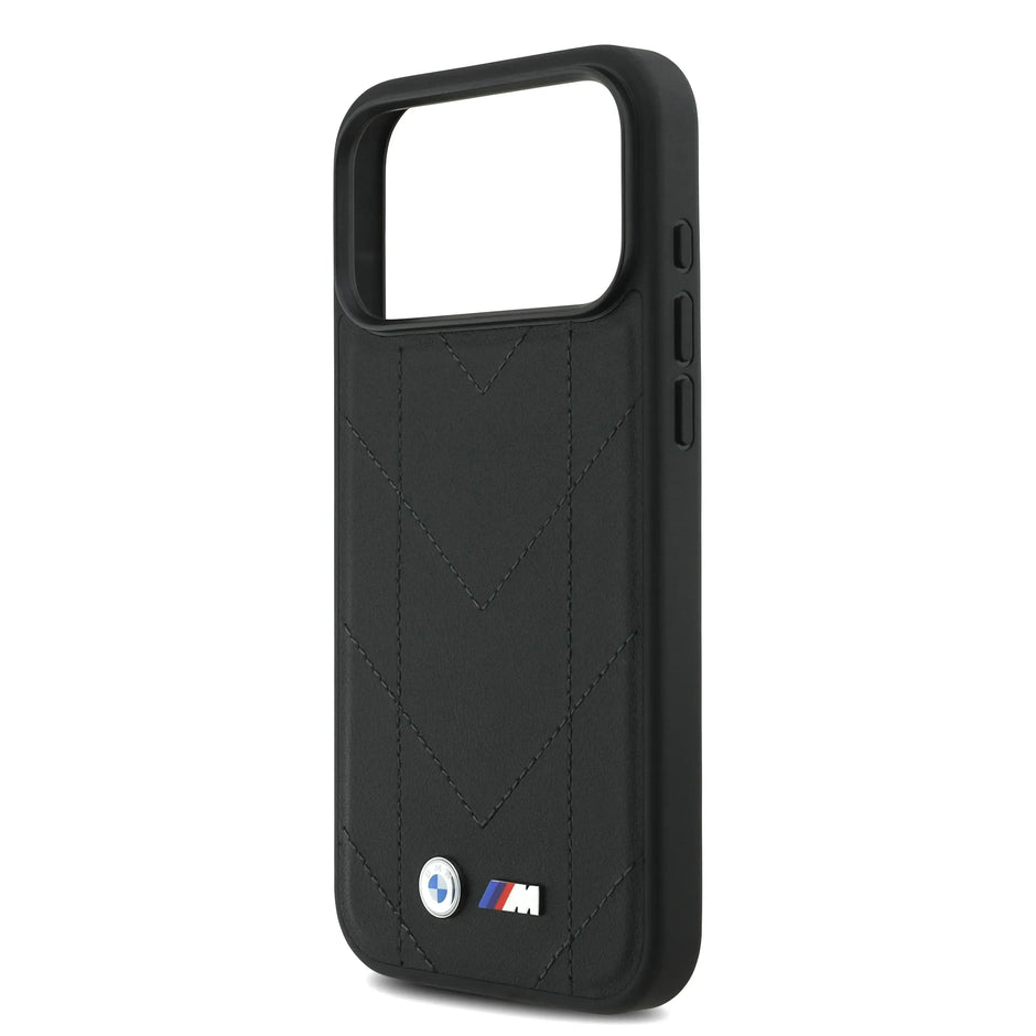BMW Luxury MagSafe PU Quilted Leather Case – iPhone 17 Pro Max | Black
