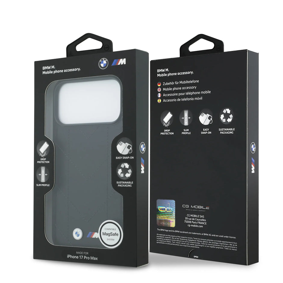 BMW Luxury MagSafe PU Quilted Leather Case – iPhone 17 Pro Max | Black