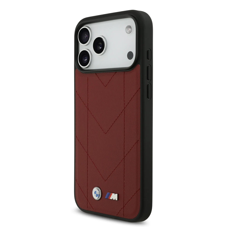 BMW Luxury MagSafe PU Quilted Leather Case – iPhone 17 Pro Max | Red