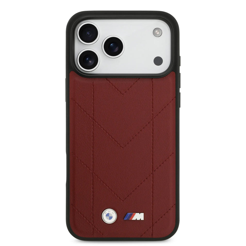 BMW Luxury MagSafe PU Quilted Leather Case – iPhone 17 Pro Max | Red