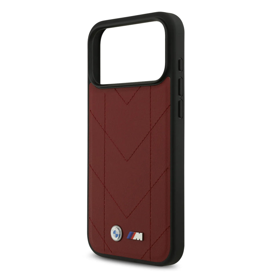 BMW Luxury MagSafe PU Quilted Leather Case – iPhone 17 Pro Max | Red